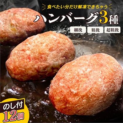 【のし付】食べくらべたくなる! 3種の生ハンバーグ 80g×12個 計960g 食感の違いを堪能!