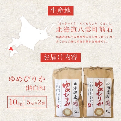 【毎月定期便】【北海道八雲町熊石産】厳選ゆめぴりか 10kg[5kg×2](精白米)全5回