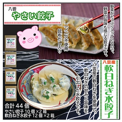 お酒によく合う　八雲やさい餃子(10個入×2箱)+八雲産軟白ねぎ水餃子(12個入×2箱)