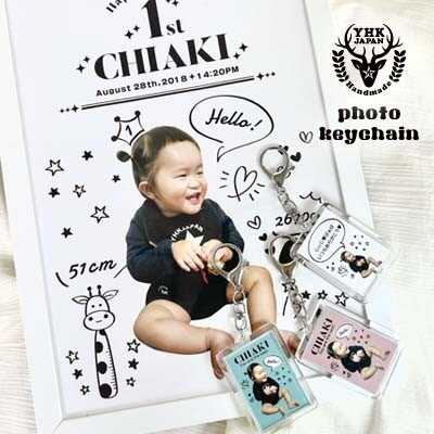 名前&写真&メッセージ入りキーホルダー【デザインB/背景色:ピンク】