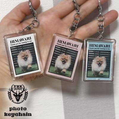 ペットの可愛いお写真をキーホルダーに♪うちの子アクリルキーホルダー(デザインB/背景色:黄)