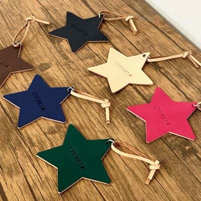 【星】本革ネームタグ/7色から選べる革カラー!/ハンドメイド