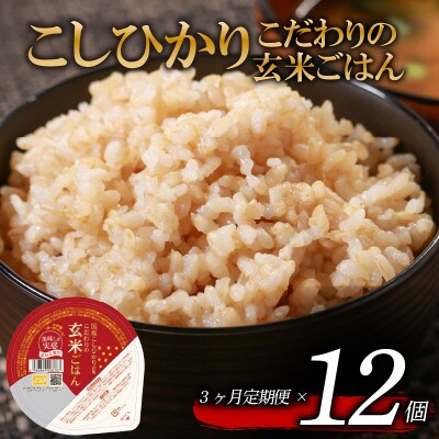 【毎月定期便】こだわり玄米ごはん 120g×12個 電子レンジで温めるだけのパックご飯全3回