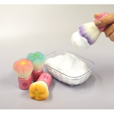 フラワー洗顔ブラシ2本セット(ピンク・ブルー)職人が手作りするかわいいお花型洗顔ブラシ
