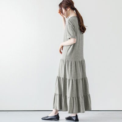 日本製 ティアードロングワンピース【lstp203-411】(グレー / Mサイズ)
