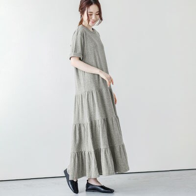 日本製 ティアードロングワンピース【lstp203-411】(グレー / Mサイズ)
