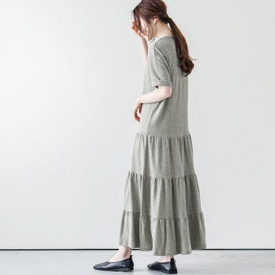 日本製 ティアードロングワンピース【lstp203-411】(グレー / Lサイズ)