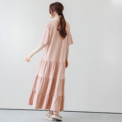 日本製 ティアードロングワンピース【lstp203-411】(レッド / Lサイズ)