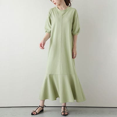 日本製 スウェットワンピース【lswp203-426】(グリーン/M)