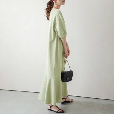日本製 スウェットワンピース【lswp203-426】(グリーン/L)