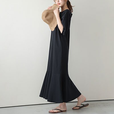 日本製 スウェットワンピース【lswp203-426】(ブラック/M)