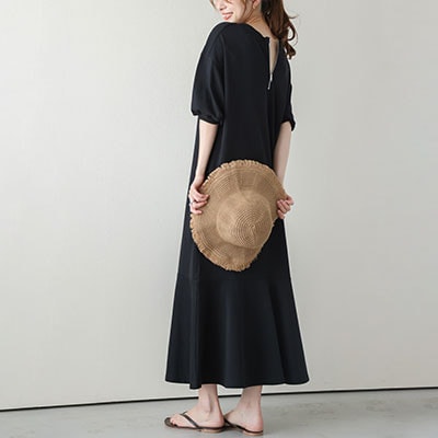 日本製 スウェットワンピース【lswp203-426】(ブラック/M)