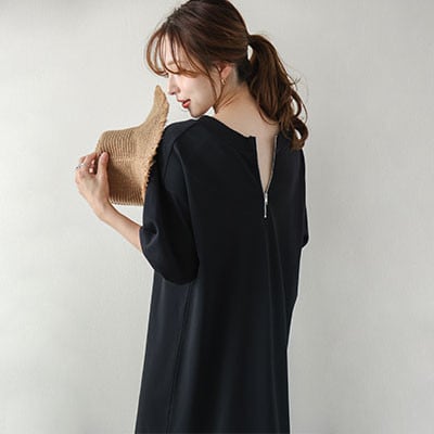 日本製 スウェットワンピース【lswp203-426】(ブラック/L)