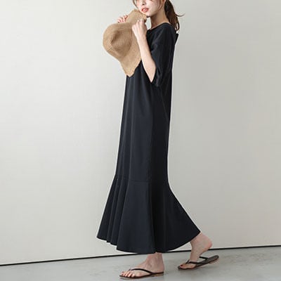 日本製 スウェットワンピース【lswp203-426】(ブラック/L)