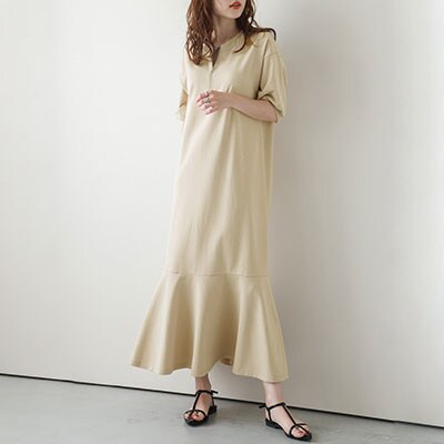 日本製 スウェットワンピース【lswp203-426】(ベージュ/L)