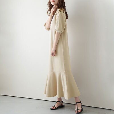 日本製 スウェットワンピース【lswp203-426】(ベージュ/L)