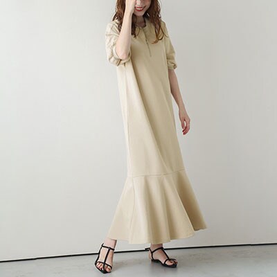 日本製 スウェットワンピース【lswp203-426】(ベージュ/L)