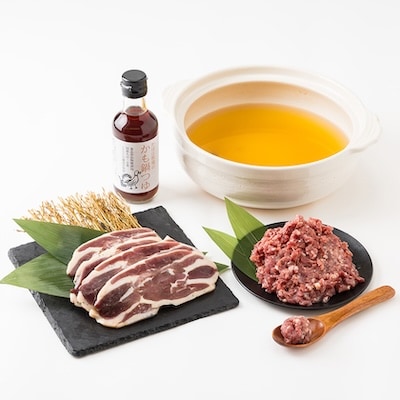 わはは牧場のカモ鍋セット(カモ肉スライス200g×3パックとアイガモ肉のミンチとオリジナル鍋つゆ)