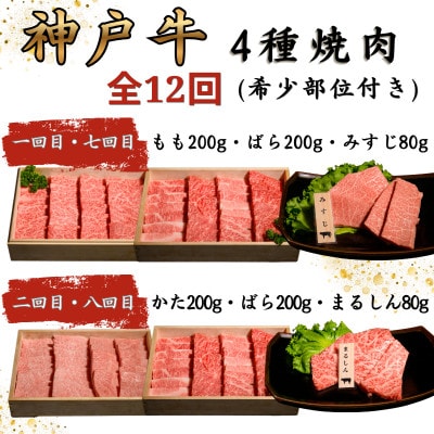 【毎月定期便】神戸牛王道焼肉定期便全12回