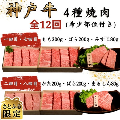 【毎月定期便】神戸牛王道焼肉定期便全12回【さとふる限定】