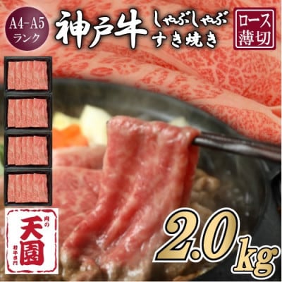 【ふるさと納税】【肉の天園】神戸牛 霜降り ロース(肩ロース)しゃぶしゃぶすき焼き2000g