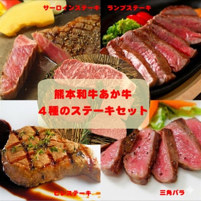 熊本県産あか牛4種のステーキセット(サーロイン・ランプ・ヒレ・三角バラ)(益城町)