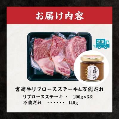宮崎牛 リブロースステーキ600g 万能だれ付き