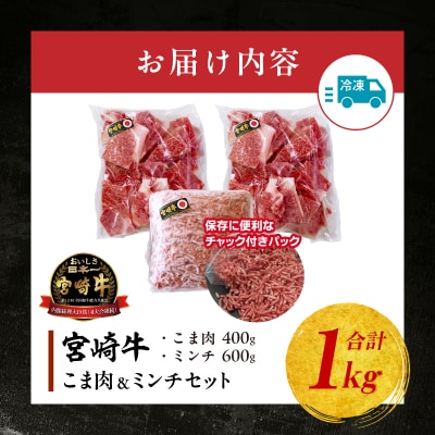 宮崎牛 こま肉・ミンチセット1kg
