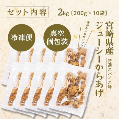 【レンジでプロ味!】宮崎県産ジューシーからあげ 特選スパイス味 200g×10パック/合計2kg