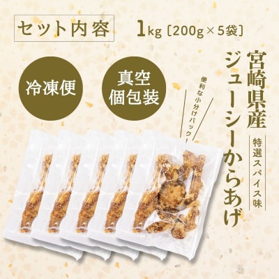 【レンジでプロ味!】宮崎県産ジューシーからあげ 特選スパイス味 200g×5パック/合計1kg