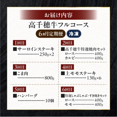 宮崎県産黒毛和牛A4等級以上 高千穂牛フルコース(6ヶ月定期便)