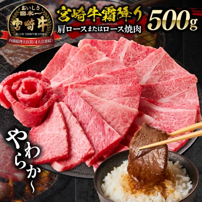 宮崎牛霜降り 肩ロースまたはロース 焼肉500g