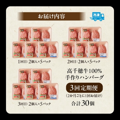 【3回定期便】 高千穂牛100%ハンバーグ定期便(2か月ごとに1回お届け)
