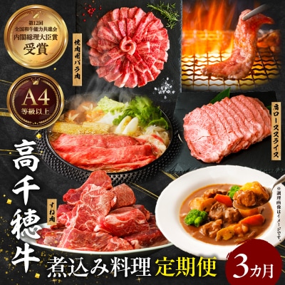 【3か月定期便】高千穂牛煮込み料理3か月定期便