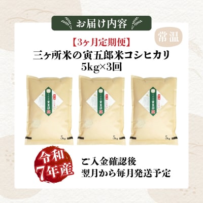 《令和7年産》【3か月定期便】三ヶ所米の寅五郎米コシヒカリ15kg(5kg×1個 全3回)