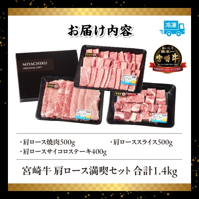 宮崎牛 肩ロース満喫セット(焼肉500g・スライス500g・サイコロ400g)
