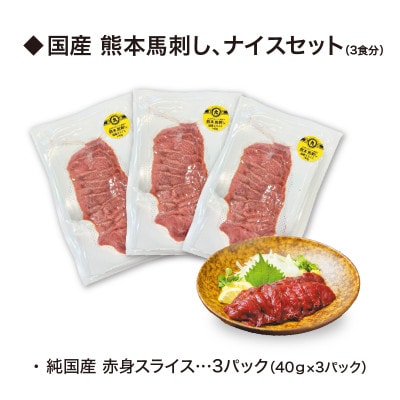 純国産 熊本馬刺し 赤身スライス 小分け ナイスセット(3食)　九州アスリート食品仕様