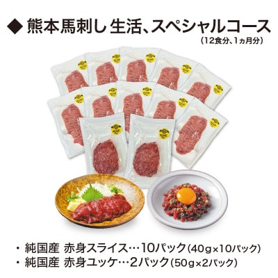 【毎月定期便】◆熊本馬刺し生活、スペシャルコース(12食分、1ヵ月分)×12ヵ月全12回