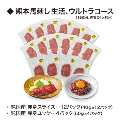 【毎月定期便】◆熊本馬刺し生活、ウルトラコース(16食分、充実の1ヵ月分)×6ヵ月全6回