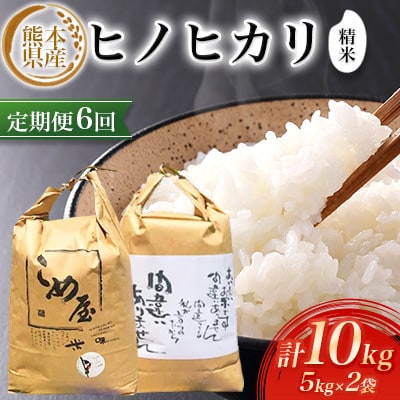 【毎月定期便】熊本県産ヒノヒカリ(精米) 5kg×2個全6回