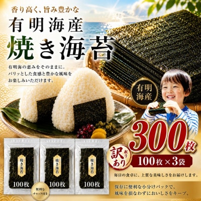 《訳あり品》九州有明海産海苔 半切300枚(100枚×3)