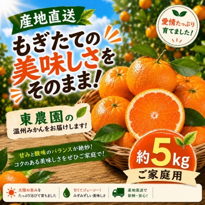 【産地直送】もぎたての美味しさをそのまま!ご家庭用 温州みかん約5kg 東農園(玉名市)
