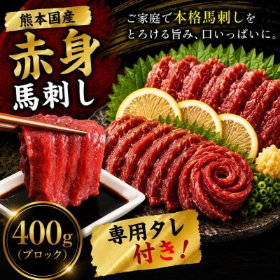 熊本国産 馬刺し 赤身ブロック 400g　専用タレ付(玉名市)