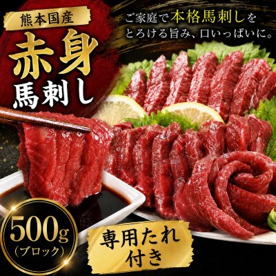 熊本国産 馬刺し 赤身ブロック 500g　専用タレ付(玉名市)