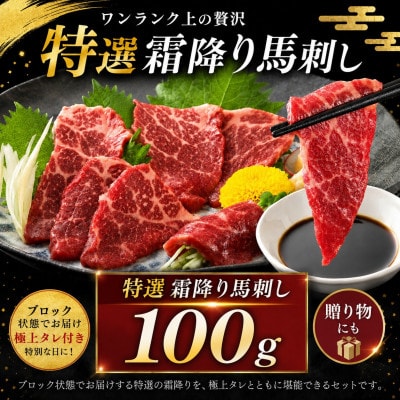 熊本国産　特選霜降り　馬刺しブロック 100g　専用タレ付(玉名市)