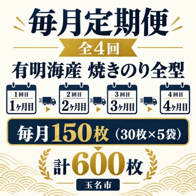 【毎月定期便】訳あり海苔150枚(30枚×5袋) 有明海産焼きのり全型(玉名市)全4回
