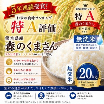 【熊本県産】 森のくまさん 無洗米 20kg