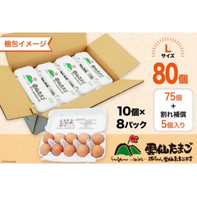 【毎月定期便】雲仙たまごLサイズ 80個(75個+割れ補償5個入り)全3回