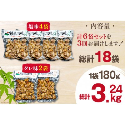 【毎月定期便】焼き鳥三昧 塩味(4袋)・タレ味(2袋)セット全3回