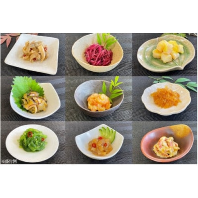 旬の彩り生珍味 9点セット[磯貝・数の子・くらげ・ほたて・わかめ・ホッキ貝・貝柱・海老・しば漬け]